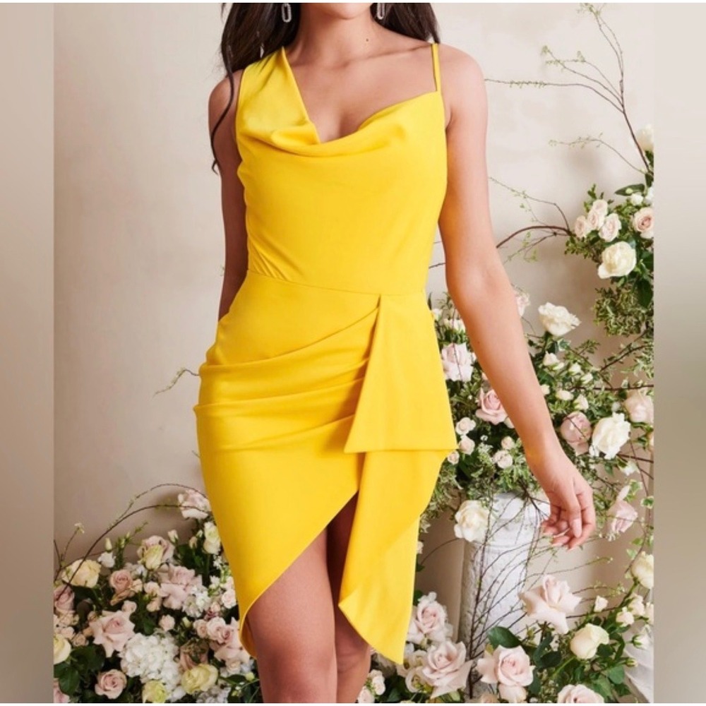 NWT‎ Lavish Alice Emma Cowl neck midi faux wrap dress in yellow